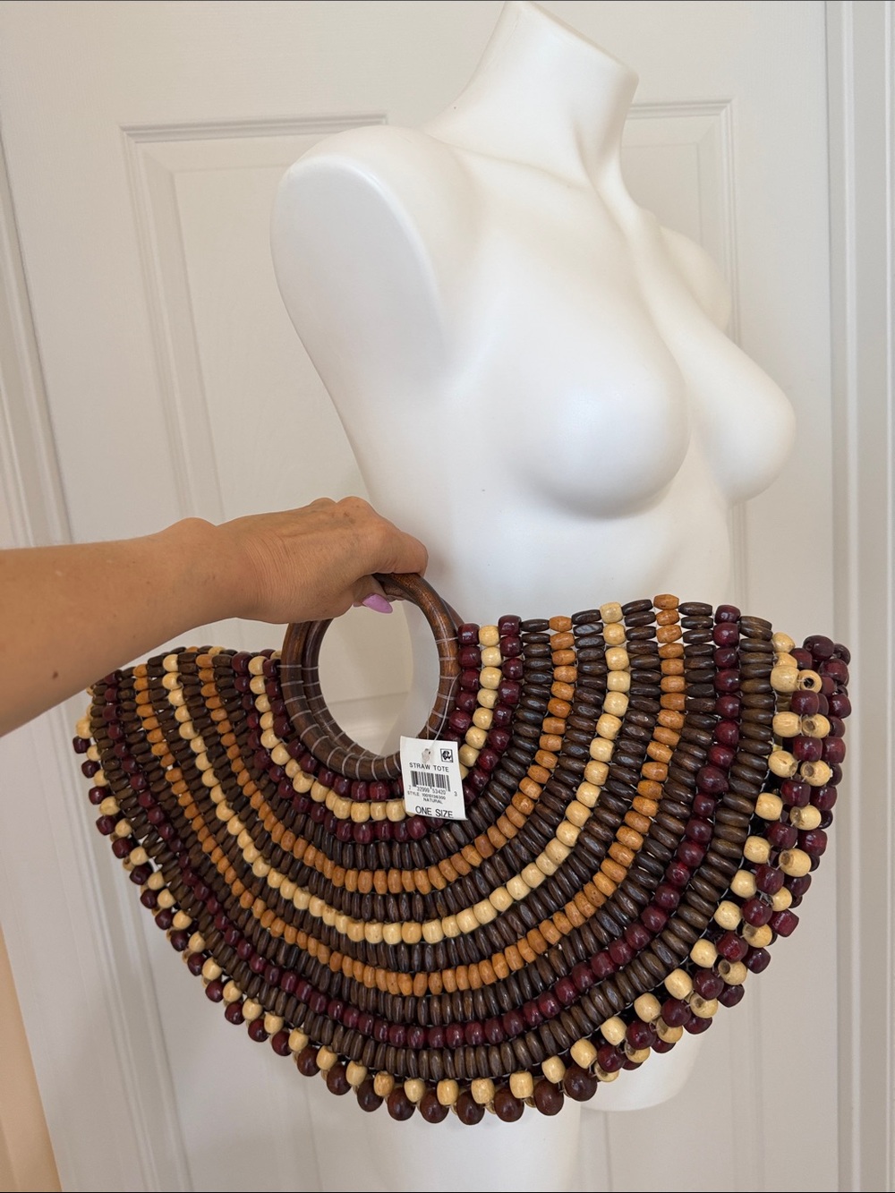 INC   Boho Beaded Half-Moon Clutch in Brown & Burgundy